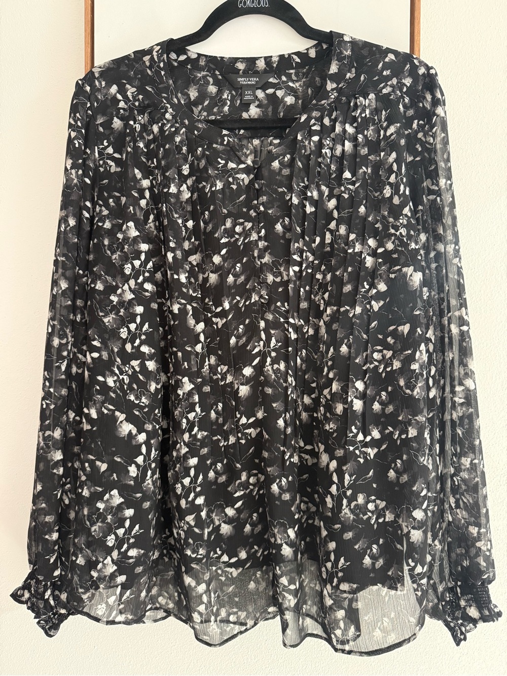 Simply Vera Vera Wang Black and White Floral Sheer Blouse